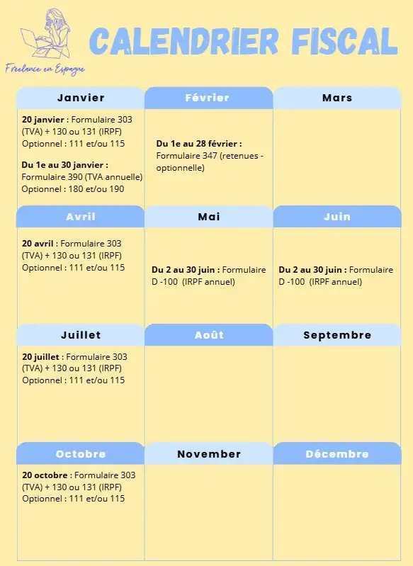 calendrier fiscal pour autonomo